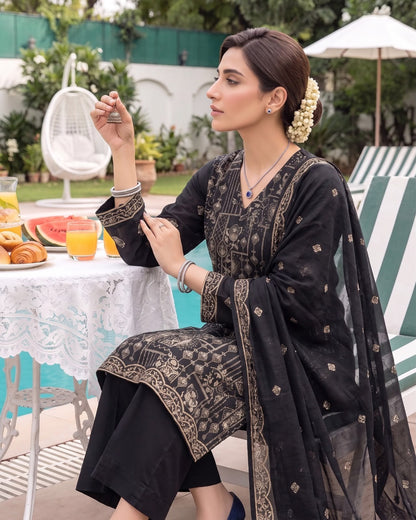 Premium Airjet Dhanak With Embroidery Dhanak Shawl – Black | Winter Collection 2026-27