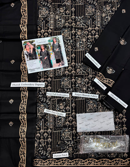 Premium Airjet Dhanak With Embroidery Dhanak Shawl – Black | Winter Collection 2026-27
