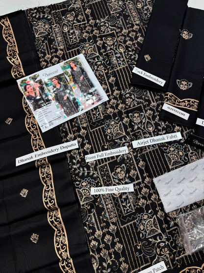 Premium Airjet Dhanak With Embroidery Dhanak Shawl – Black | Winter Collection 2026-27