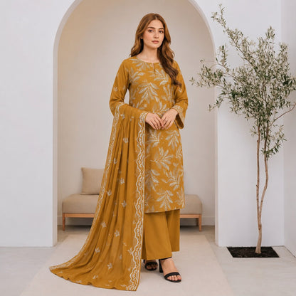 Premium Airjet Dhanak With Embroidery Dhanak Shawl – Mustard | Winter Collection 2026-27