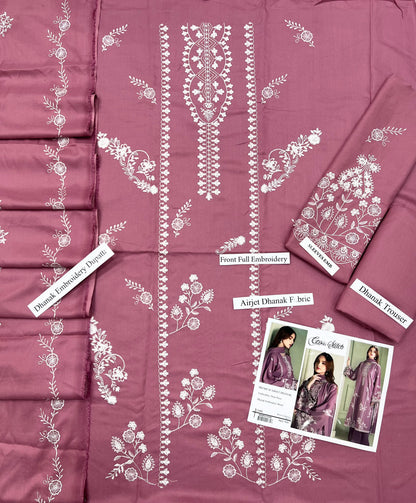 Cross Stitch 1417 Premium Airjet Dhanak Embroidered 3-Piece Suit with Shawl