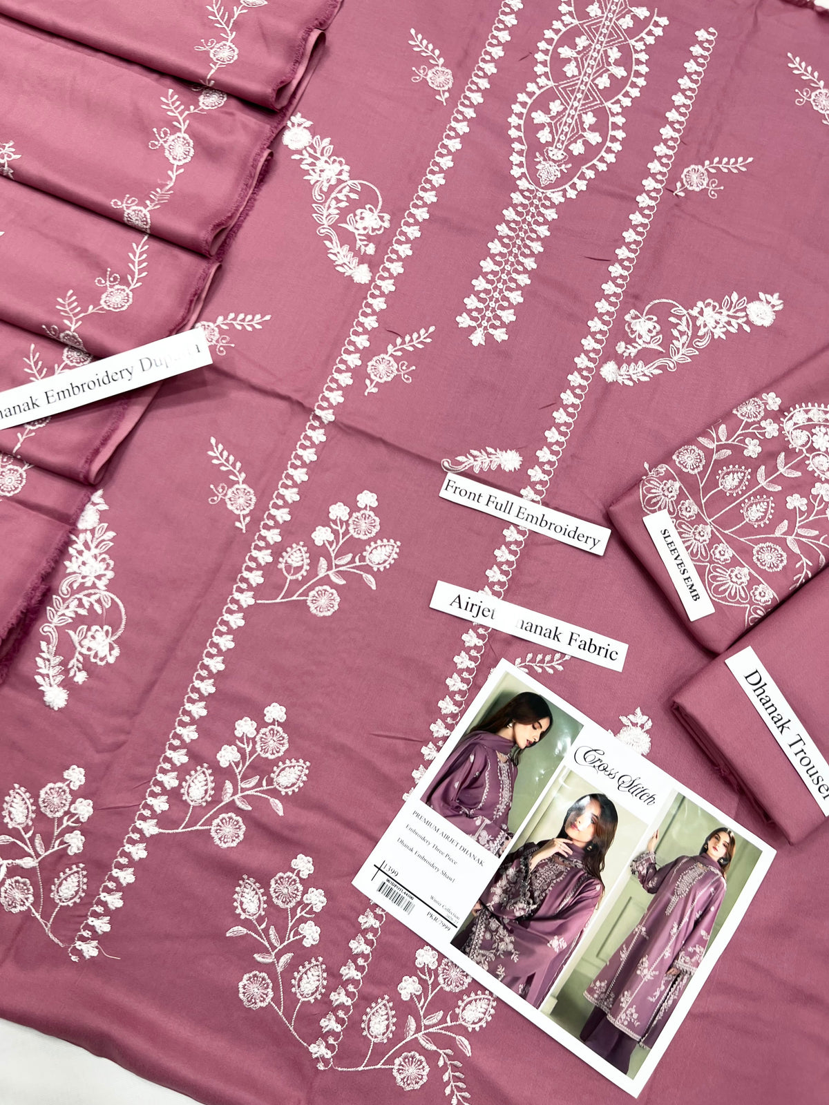 Cross Stitch 1417 Premium Airjet Dhanak Embroidered 3-Piece Suit with Shawl