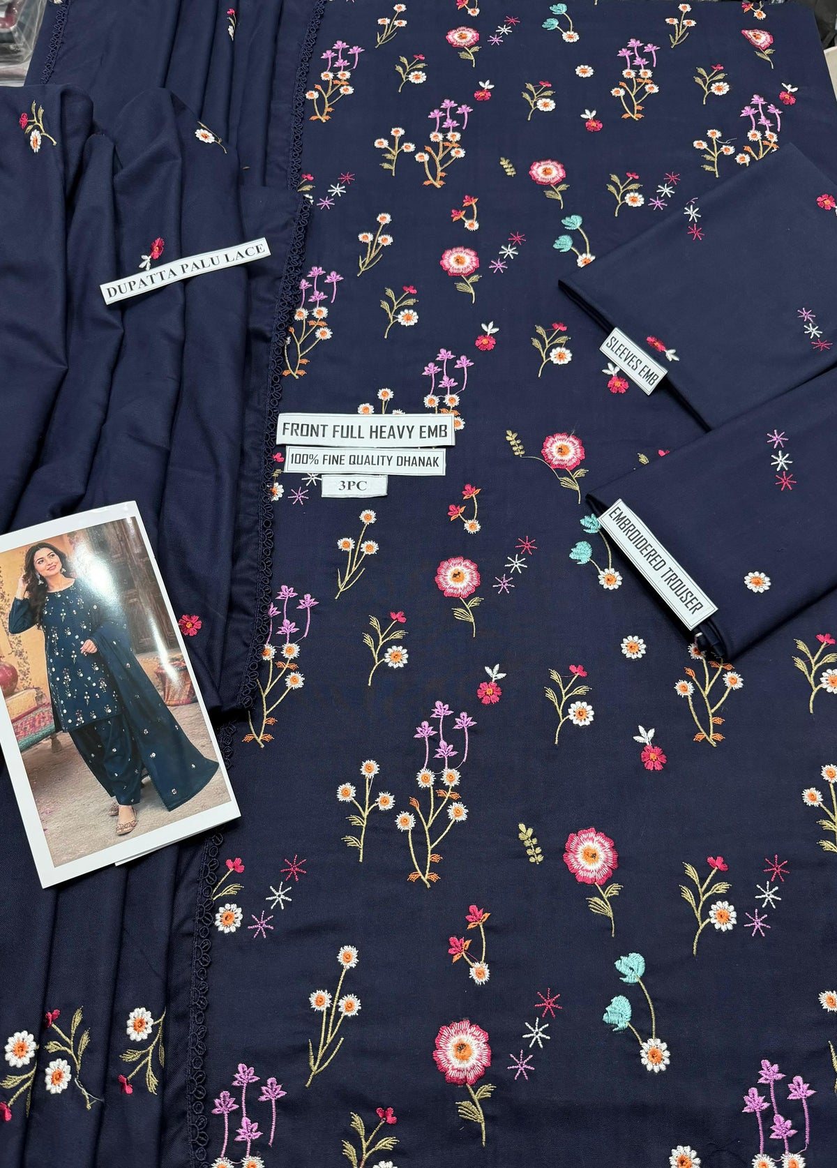 Aneelas 2719 Navy Blue Embroidered Dhanak Winter Suit