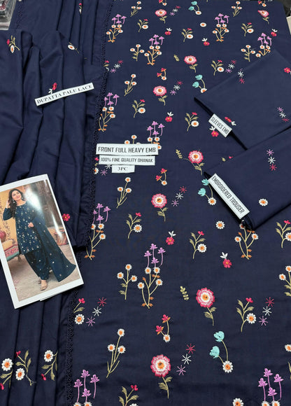 Aneelas 2719 Navy Blue Embroidered Dhanak Winter Suit