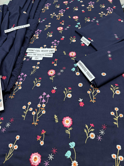 Aneelas 2719 Navy Blue Embroidered Dhanak Winter Suit