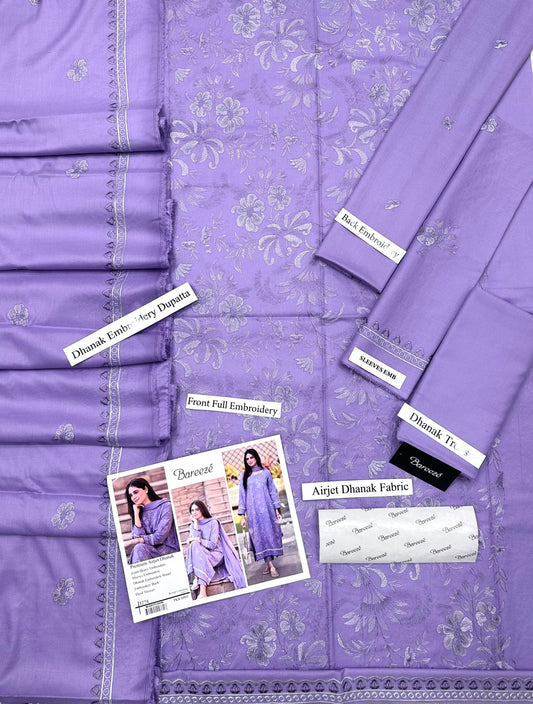 Bareeze Premium Airjet Dhanak Embroidered Suit with Shawl – Lavender