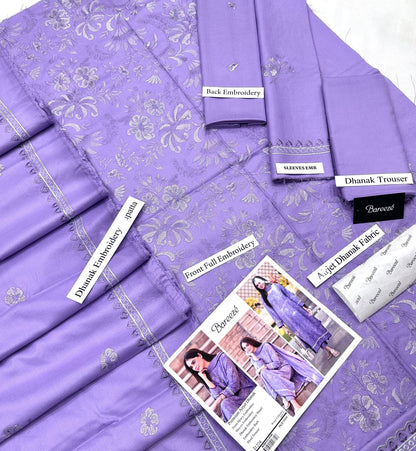 Bareeze Premium Airjet Dhanak Embroidered Suit with Shawl – Lavender
