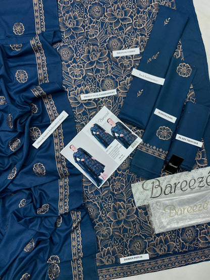 Bareeze Premium Airjet Dhanak Embroidered Suit with Shawl – Deep Teal