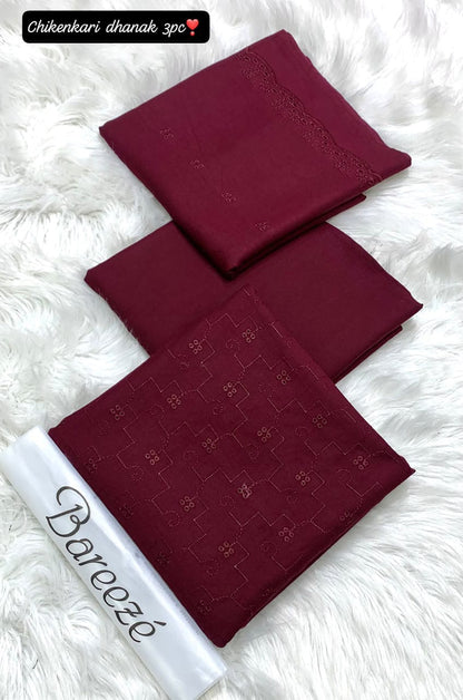 Bareeze Dhanak Embroidery Chikankari 3-Piece Suit - Maroon