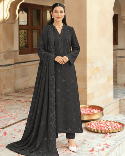 Bareeze Dhanak Embroidery Chikankari 3-Piece Suit - Grey