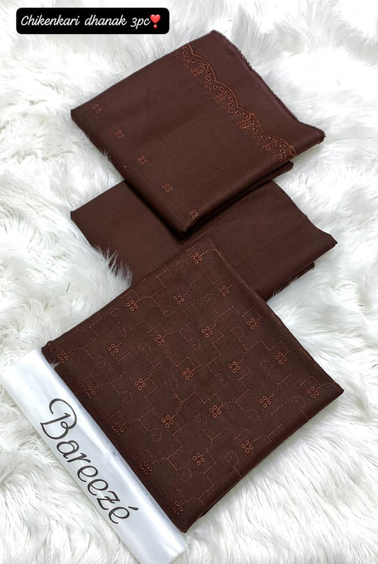 Bareeze Dhanak Embroidery Chikankari 3-Piece Suit - Chocolate Brown