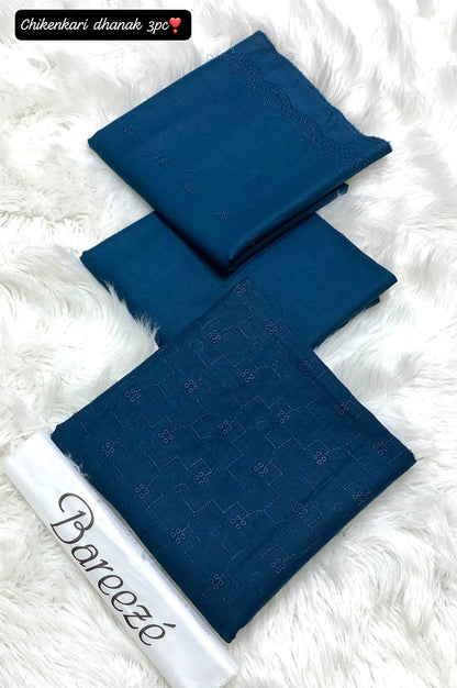 Bareeze Dhanak Embroidery Chikankari 3-Piece Suit - Teal Blue