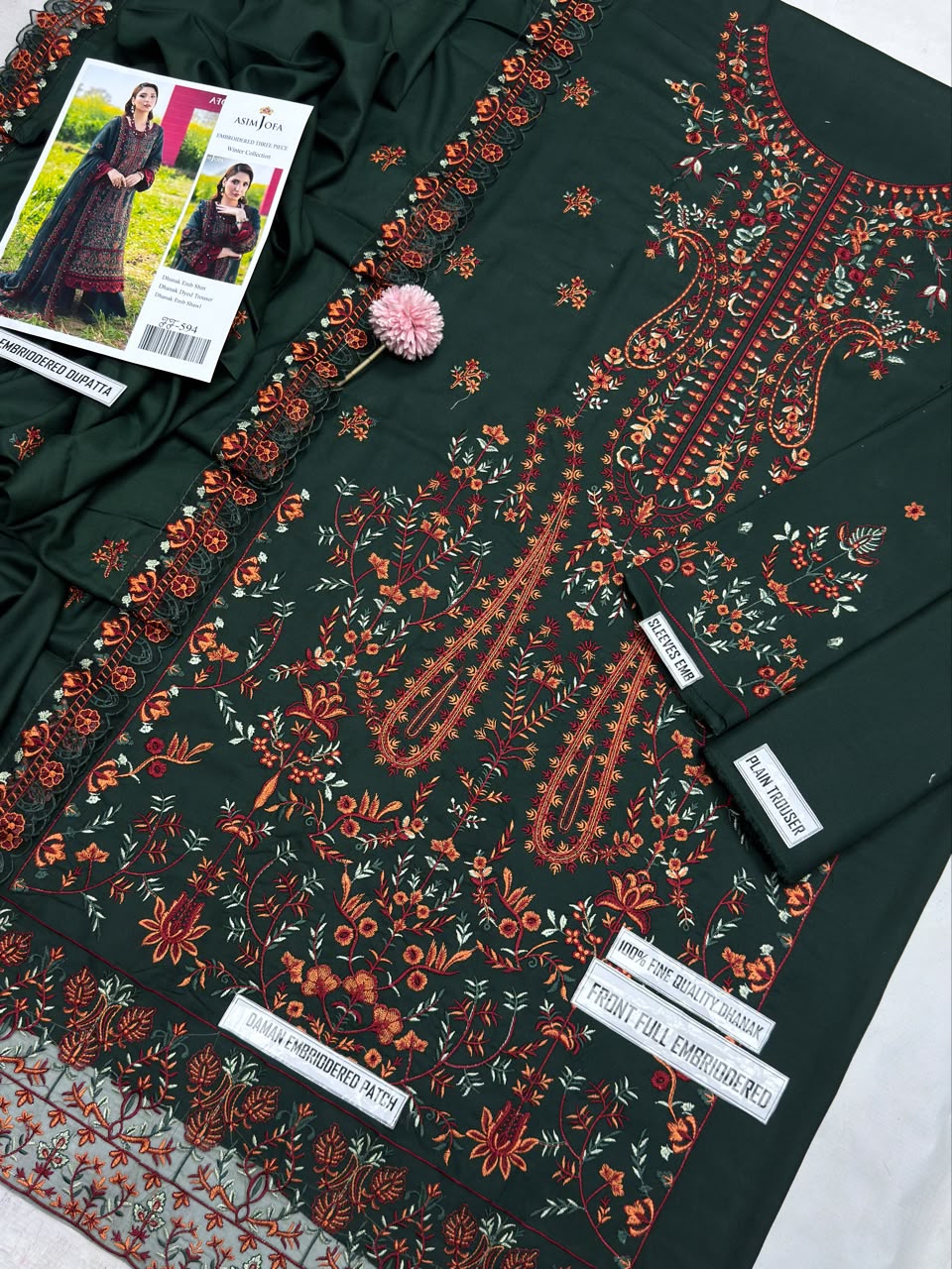 Asim Jofa 594 Embroidered Airjet Dhanak 3-Piece Winter Suit