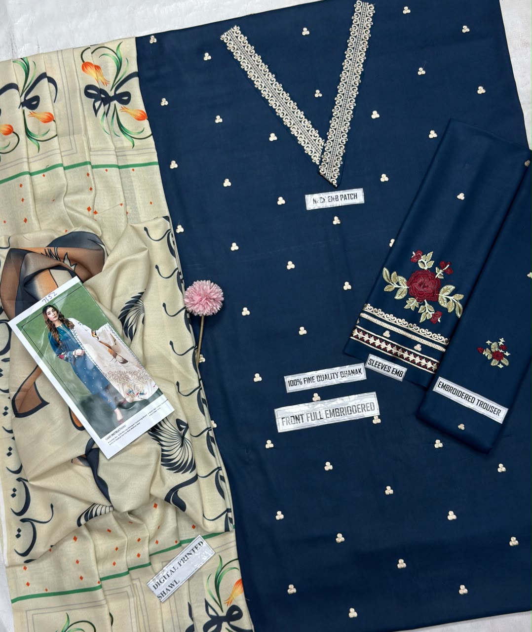 Asling 7652 B Teal Blue Embroidered Dhanak 3-Piece Winter Suit