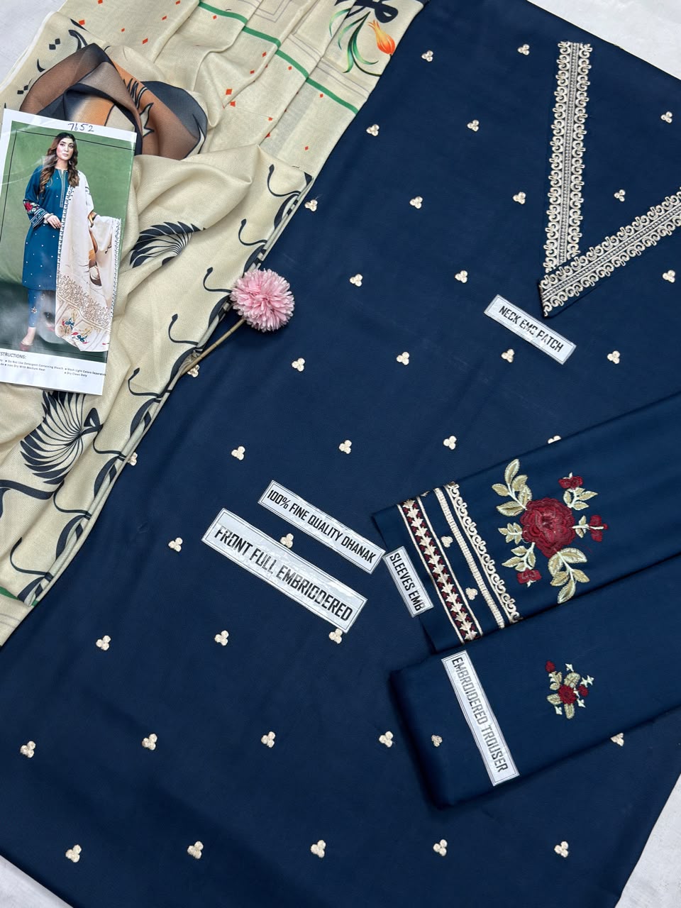 Asling 7652 B Teal Blue Embroidered Dhanak 3-Piece Winter Suit