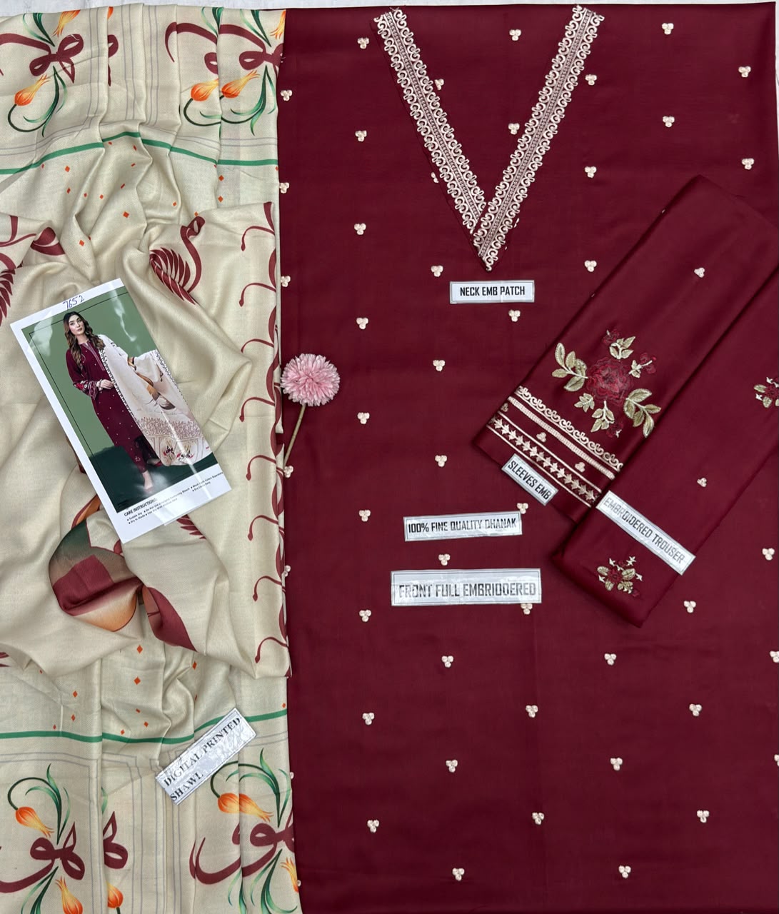 Asling 7652 Embroidered Dhanak 3-Piece Winter Suit