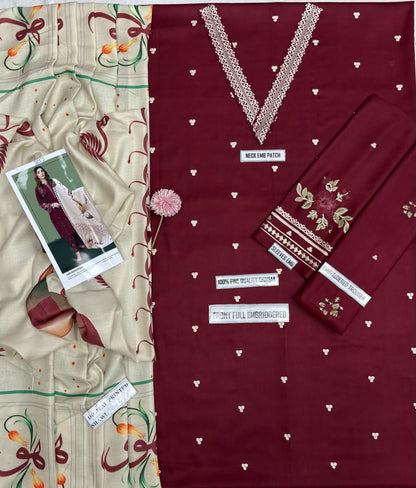 Asling 7652 Embroidered Dhanak 3-Piece Winter Suit