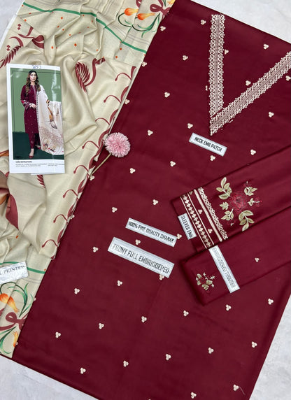 Asling 7652 Embroidered Dhanak 3-Piece Winter Suit