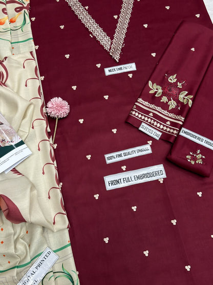 Asling 7652 Embroidered Dhanak 3-Piece Winter Suit