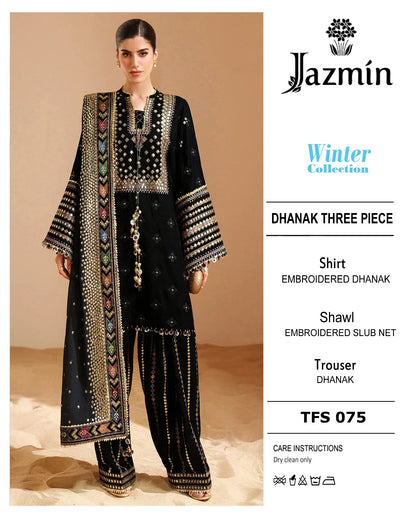 Jazmin TFS 075 Embroidered Dhanak Marina 3-Piece Winter Suit