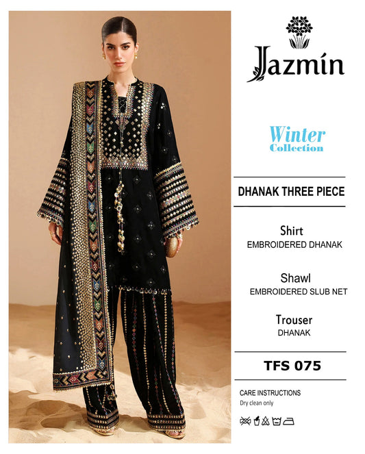 Jazmin TFS 075 Embroidered Dhanak Marina 3-Piece Winter Suit