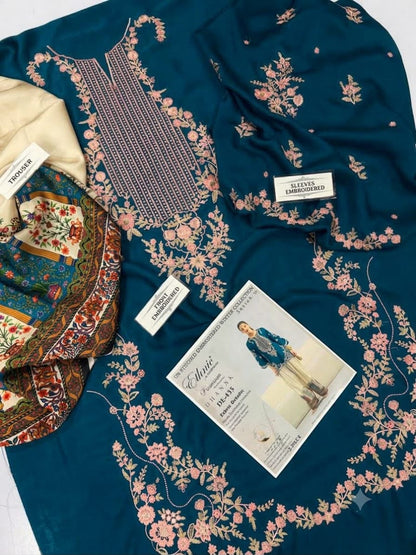 Ethnic D435 Teal Blue Premium Silk Embroidered 2-Piece Suit