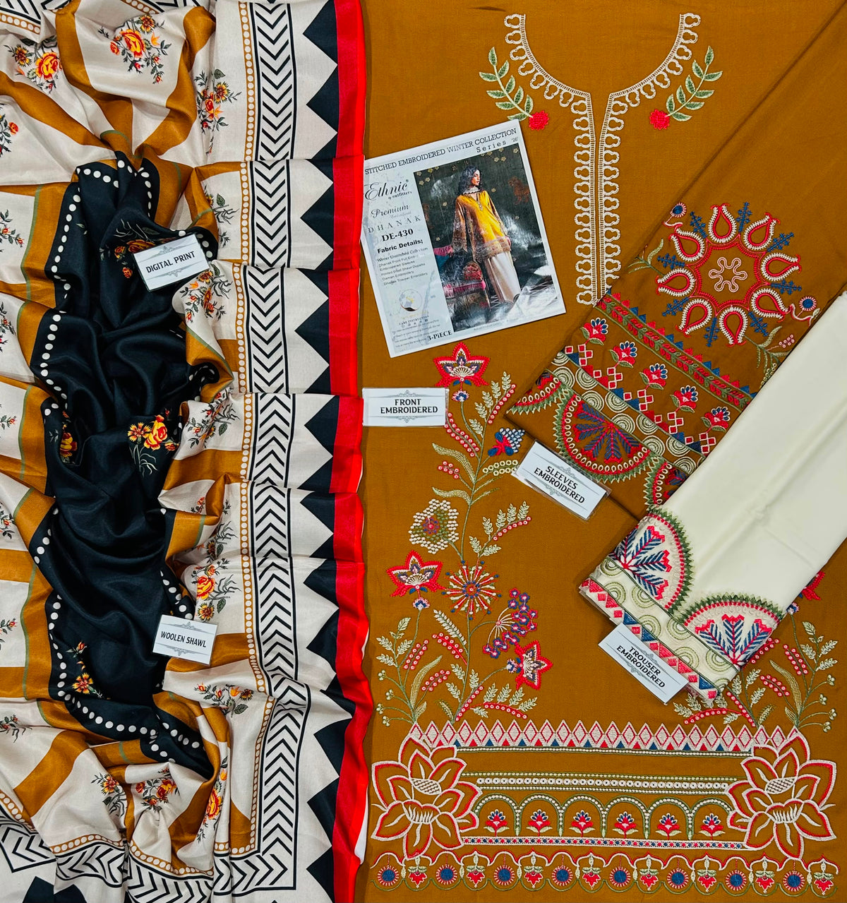 Ethnic NF 430 Premium Dhanak Heavy Embroidered 3-Piece Winter Suit