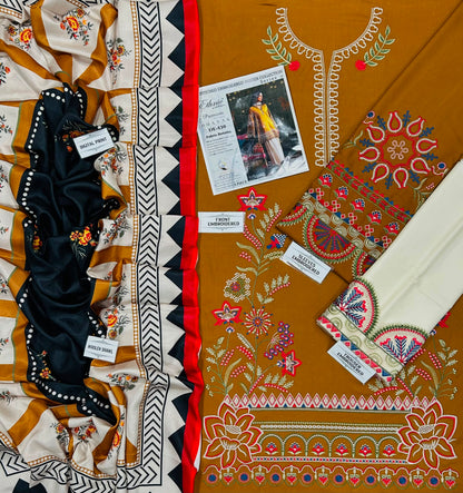 Ethnic NF 430 Premium Dhanak Heavy Embroidered 3-Piece Winter Suit