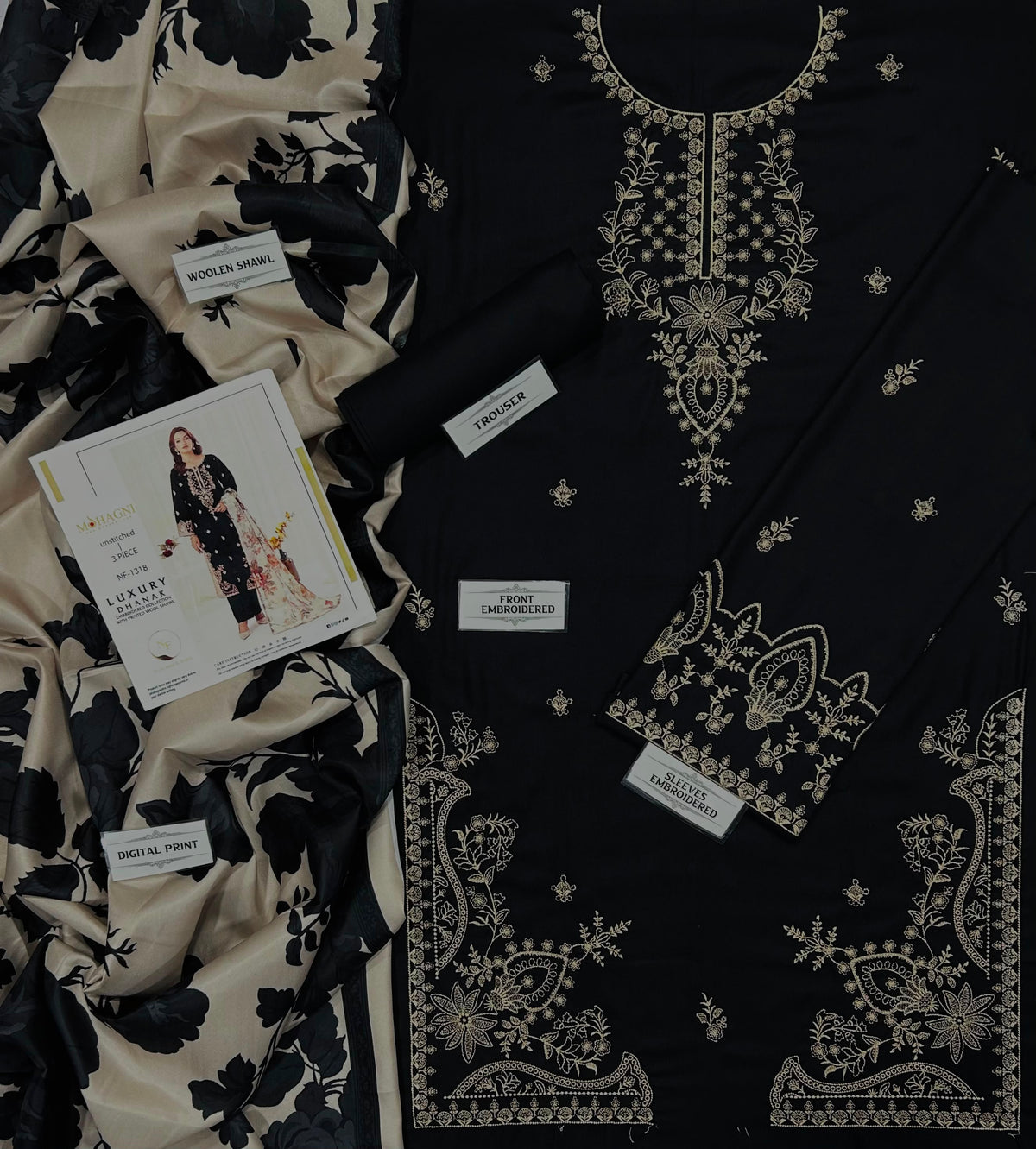 Mohagni NF 1318 Premium Dhanak Embroidered 3-Piece Winter Suit (Unstitched)