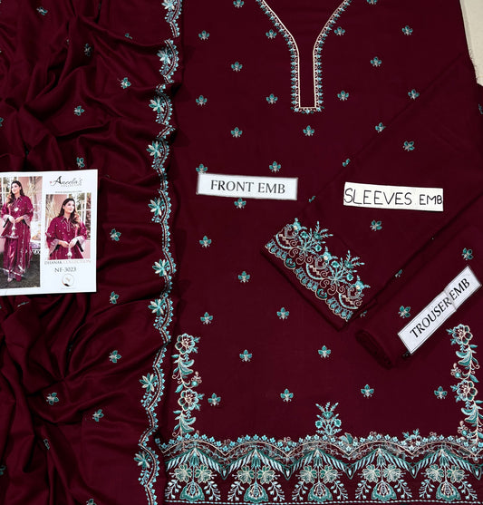 Aneelas NF 3023 Premium Dhanak Embroidered 3-Piece Winter Suit