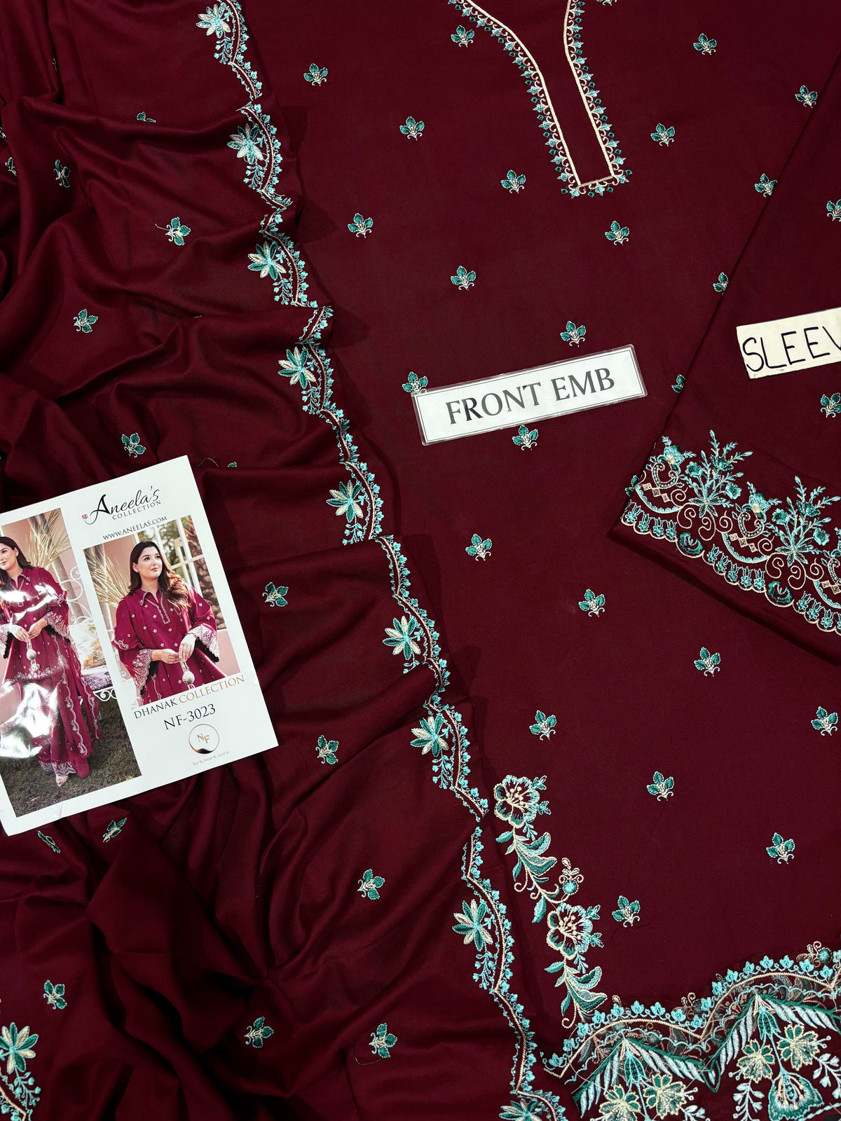 Aneelas NF 3023 Premium Dhanak Embroidered 3-Piece Winter Suit