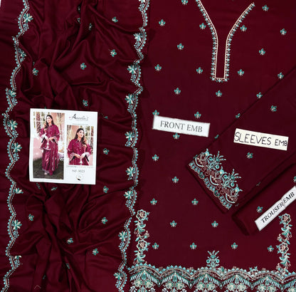 Aneelas NF 3023 Premium Dhanak Embroidered 3-Piece Winter Suit