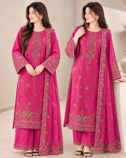 Waresha NF 3013 Premium Dhanak Embroidered 3-Piece Winter Suit