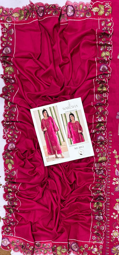 Waresha NF 3013 Premium Dhanak Embroidered 3-Piece Winter Suit