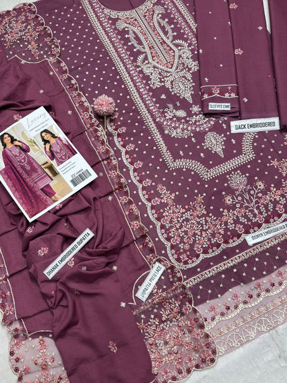 Bareeze 6009 Magenta Karandi Embroidered 3-Piece Suit