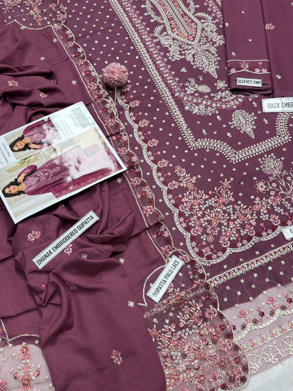 Bareeze 6009 Magenta Karandi Embroidered 3-Piece Suit