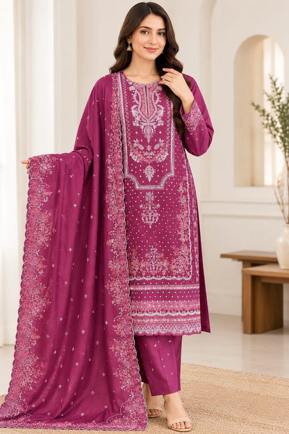 Bareeze 6009 Magenta Karandi Embroidered 3-Piece Suit