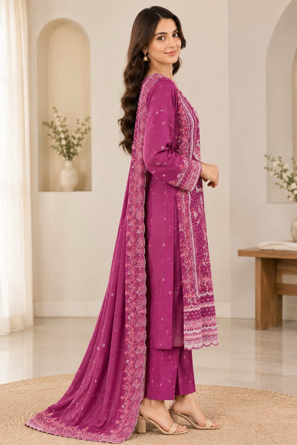 Bareeze 6009 Magenta Karandi Embroidered 3-Piece Suit