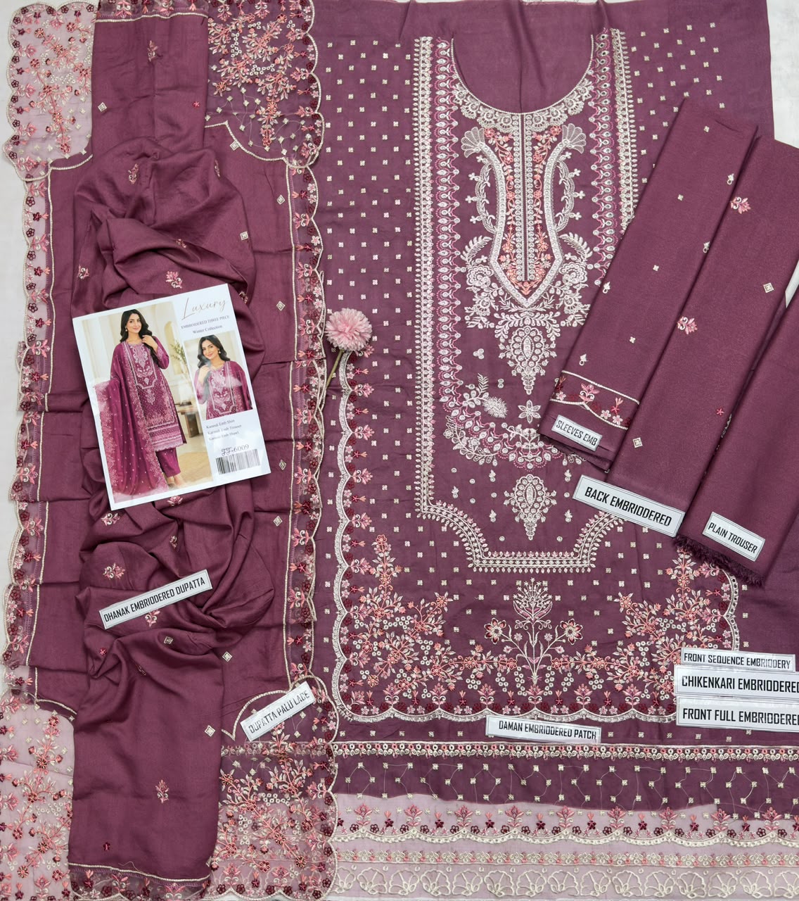 Bareeze 6009 Magenta Karandi Embroidered 3-Piece Suit