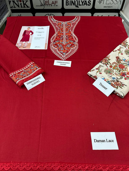IZNIK TFS 138 Luxury Embroidered Dhanak 2-Piece Suit – Red