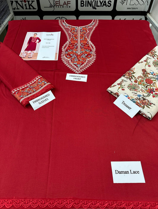 IZNIK TFS 138 Luxury Embroidered Dhanak 2-Piece Suit – Red