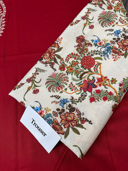 IZNIK TFS 138 Luxury Embroidered Dhanak 2-Piece Suit – Red