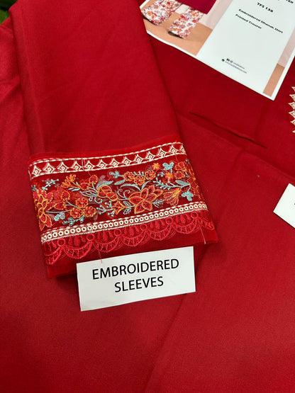 IZNIK TFS 138 Luxury Embroidered Dhanak 2-Piece Suit – Red