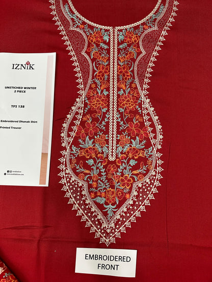 IZNIK TFS 138 Luxury Embroidered Dhanak 2-Piece Suit – Red