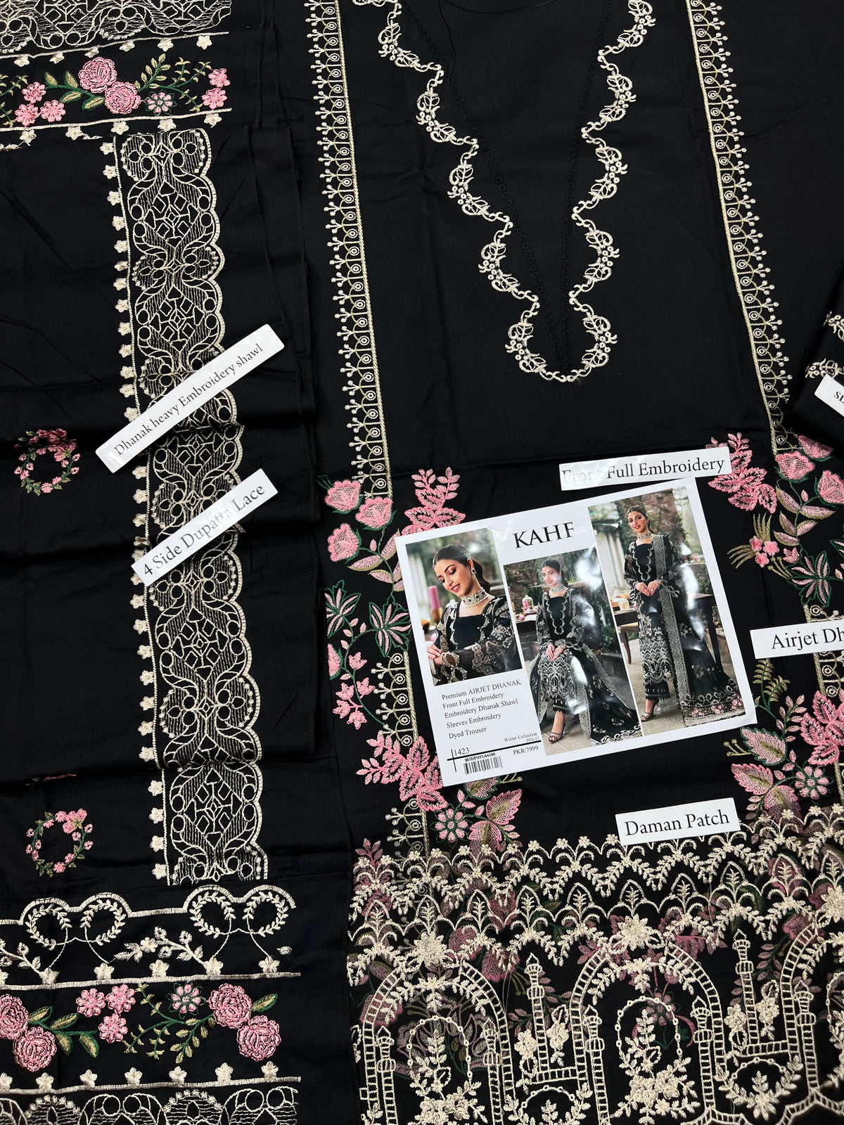 KAHF 1423 Premium Airjet Dhanak Embroidered Suit with Shawl