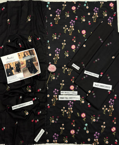 Aneelas 2719 Black Dhanak Heavy Embroidered Suit with Dupatta