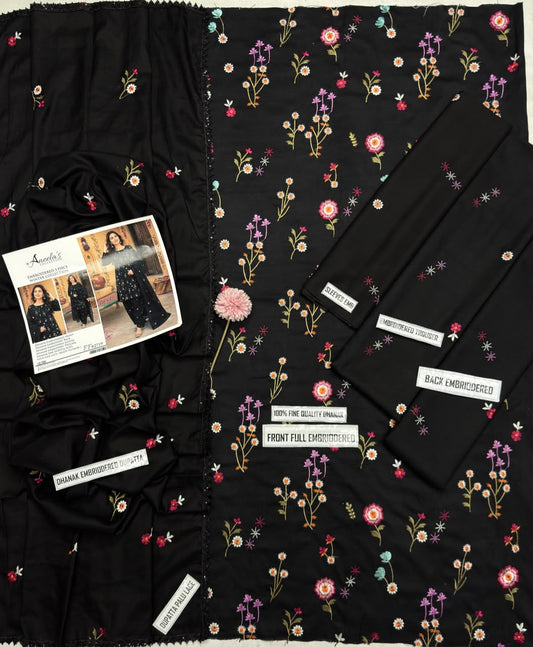 Aneelas 2719 Black Dhanak Heavy Embroidered Suit with Dupatta