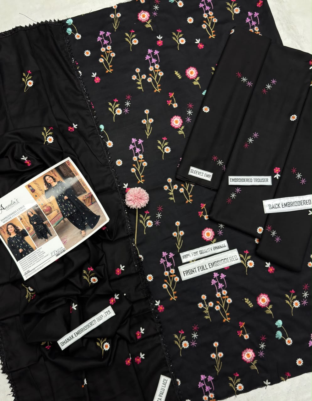 Aneelas 2719 Black Dhanak Heavy Embroidered Suit with Dupatta