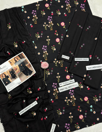 Aneelas 2719 Black Dhanak Heavy Embroidered Suit with Dupatta