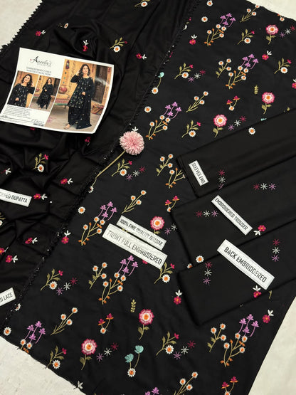 Aneelas 2719 Black Dhanak Heavy Embroidered Suit with Dupatta